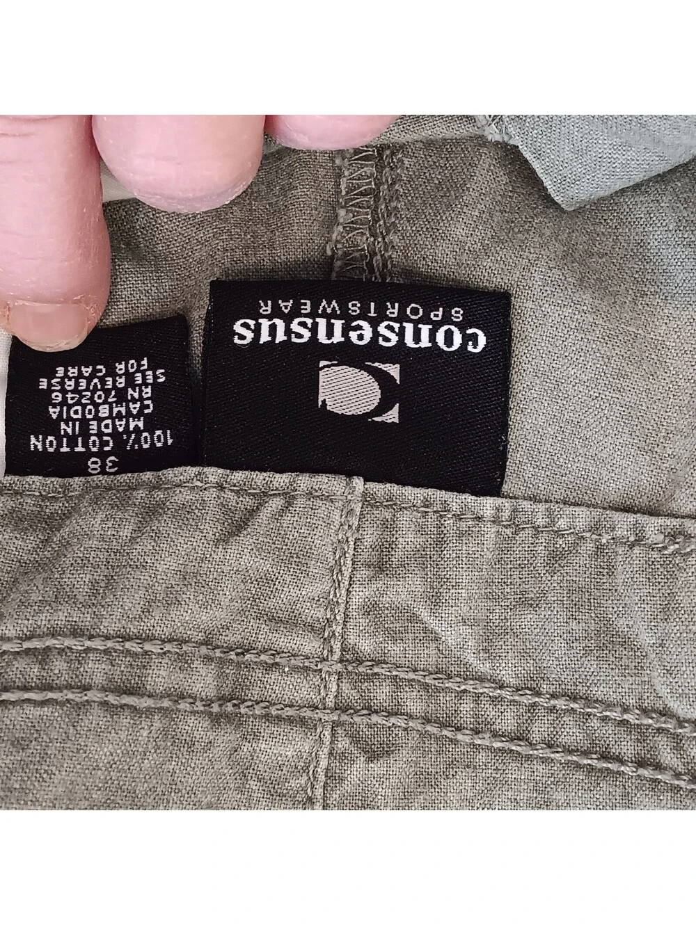 Consensus Sportswear Shorts Sz 38 Men Olive Green Partial Elastic Waist Stretch